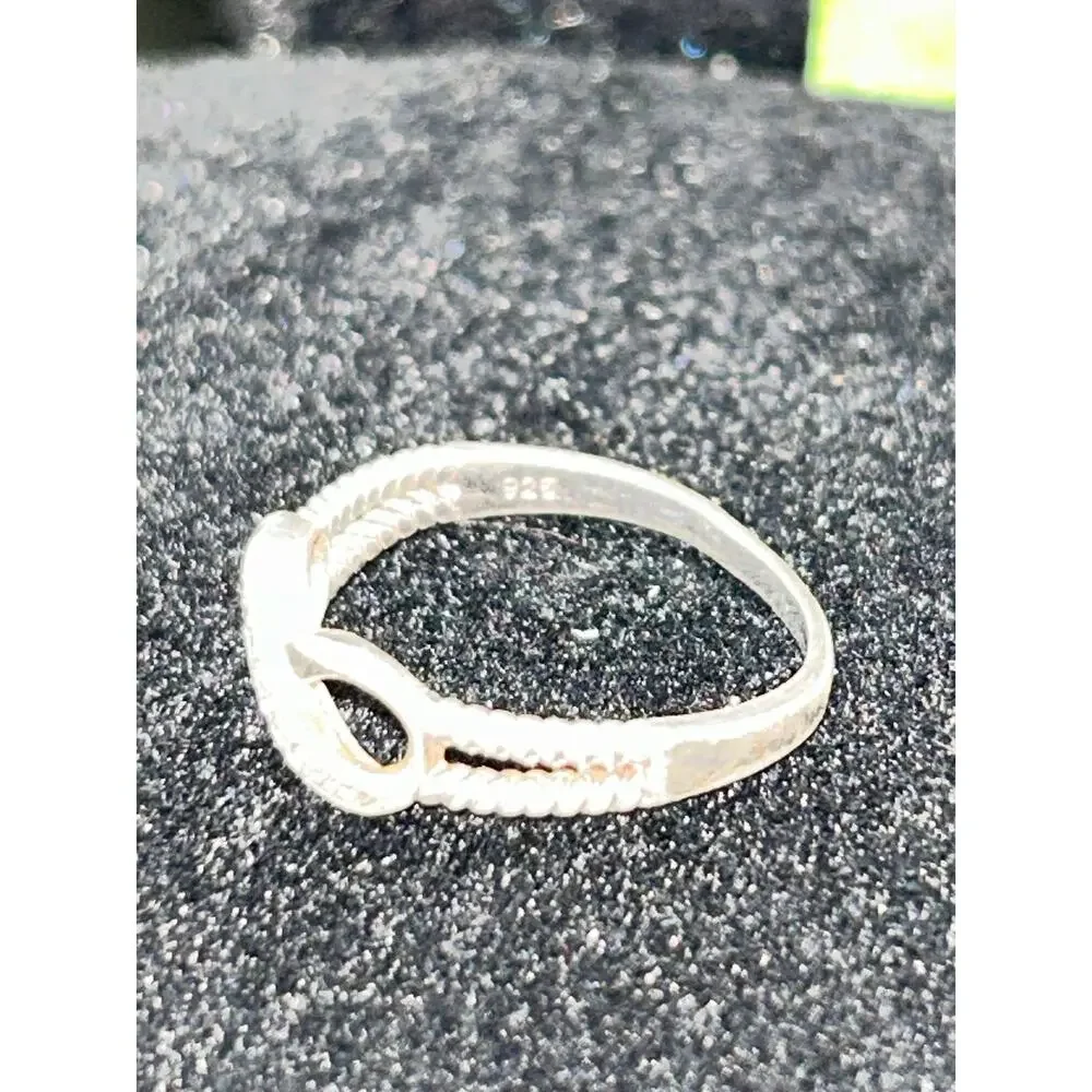 925 Sterling Silver Infinity Rope Cable Ring with Pavé CZ Accents Size 8.25